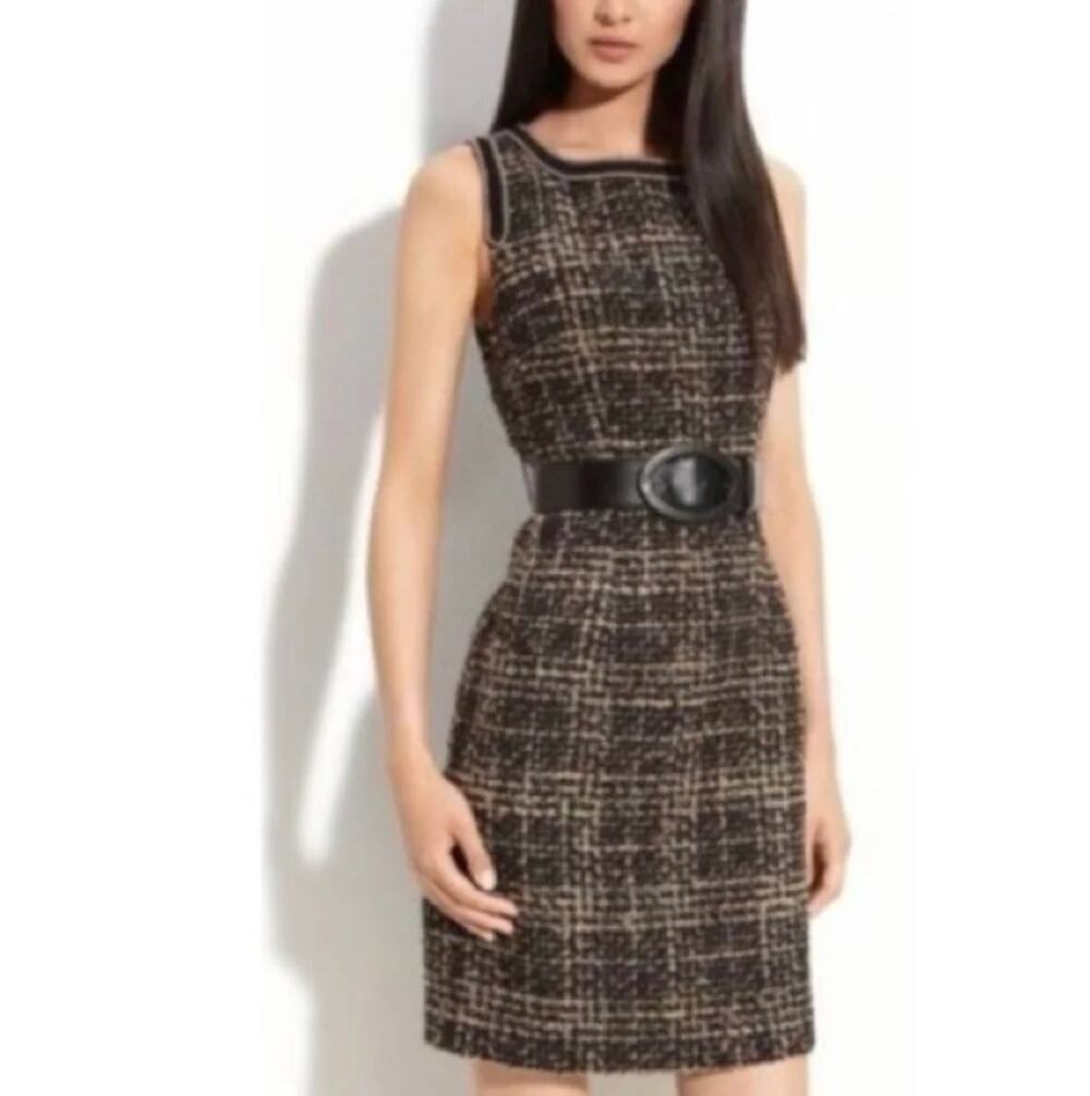 Trina Turk Mirren Black and Gray Wool Cotton Blend Tweed Sheath Dress • Size 4